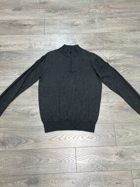 Au Noir Montreal Men's Merino Wool Blend Charcoal Grey Quarter Zip‎ Sweater Size